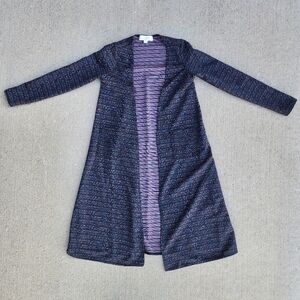 LulaRoe Multicolored Sarah Duster Cardigan Women's Size 10 Pockets Layer EUC